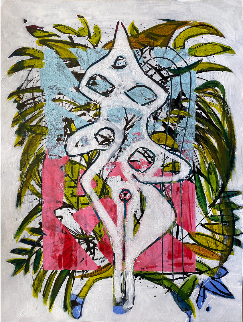 Gal Cohen From Female Figurine Series 2 Acrylic on paper 30x22 inch 2021