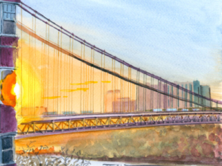 <strong><a href="https://art-francis.com/">Francis Hsueh</a></strong>, <em>Wish You Where Here</em>, 2023, Watercolor on paper 12" x 9" (181st Street Elevator)